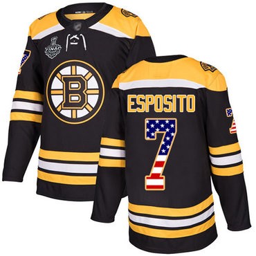 NHL Bruins #7 Phil Esposito Schwarz Heim USA Flag 2019 Stanley Cup